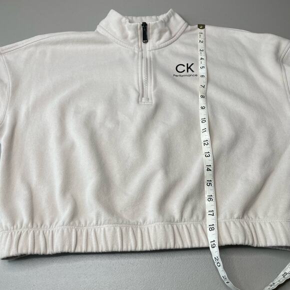 Calvin Klein Performance Long Sleeve 1/4 Zip Cropped Sweatshirt Pullover Cream L - Picture 9 of 10